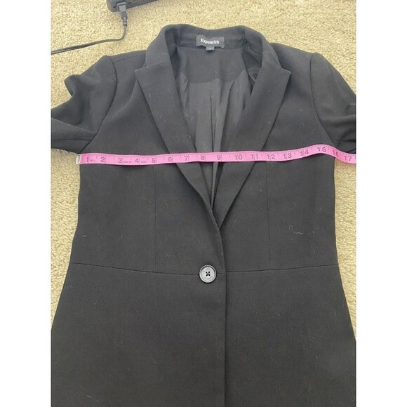 Express Womens Blazer Size 0 Black Stretch Long Line Business Jacket Office Work - Picture 7 of 8